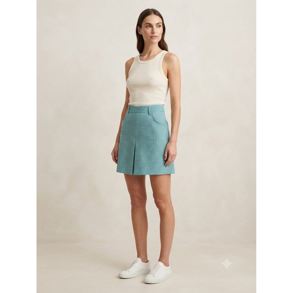 Marie Valois Skort Women Size 8 Teal White Gingham Pleated Golf Tennis Skirt